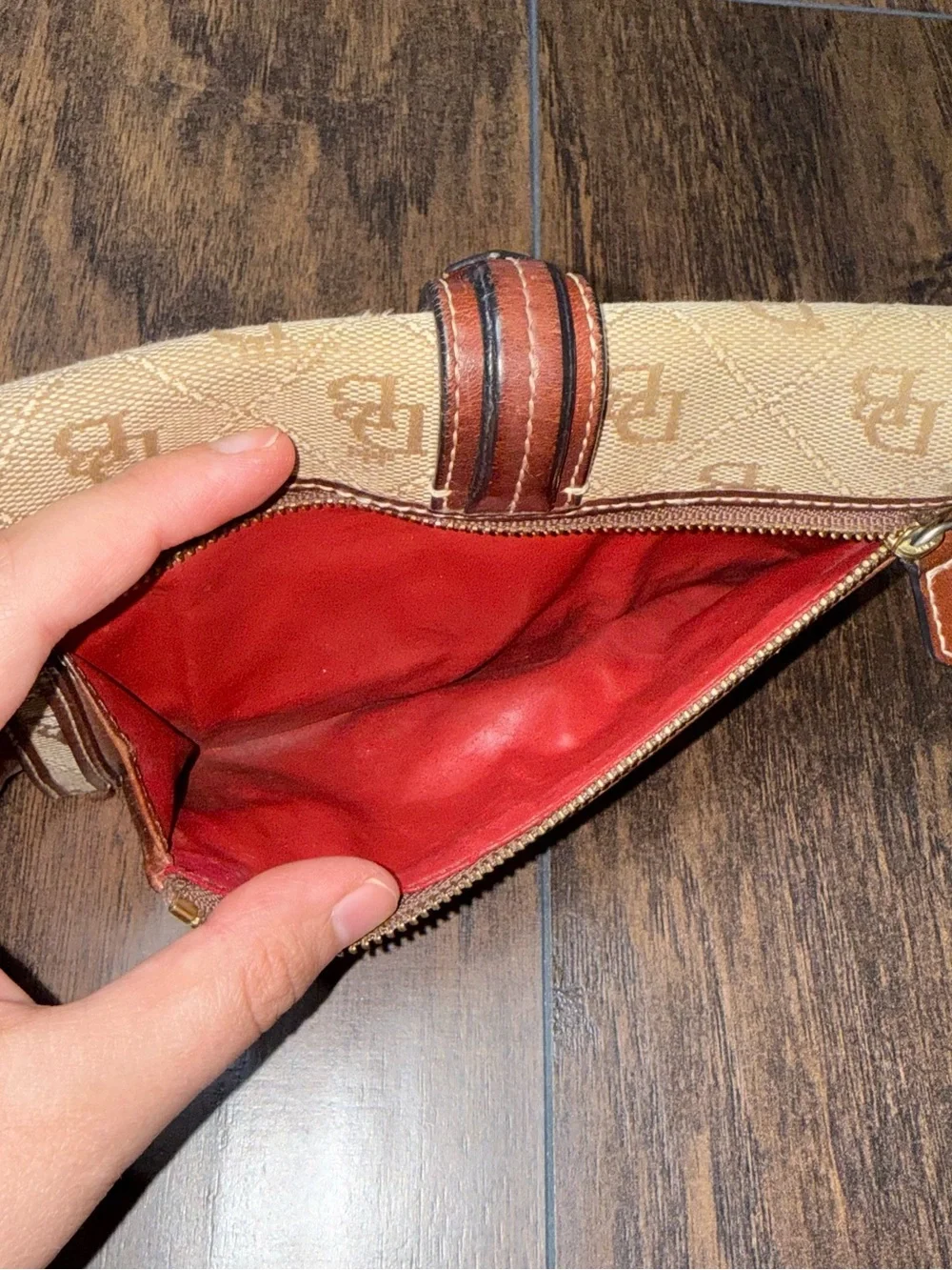 Dooney & Bourke Tan Monogram Wallet with Brown Trim